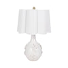 Table Lamp | Scalloped Shade | 25" Floral Applique Ivory Ceramic