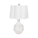 Table Lamp | Scalloped Shade | 25" Floral Applique Ivory Ceramic