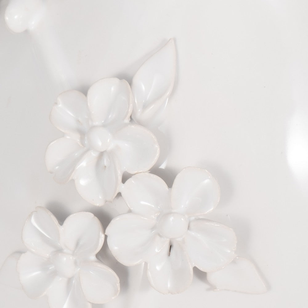 Table Lamp | Scalloped Shade | 25" Floral Applique Ivory Ceramic