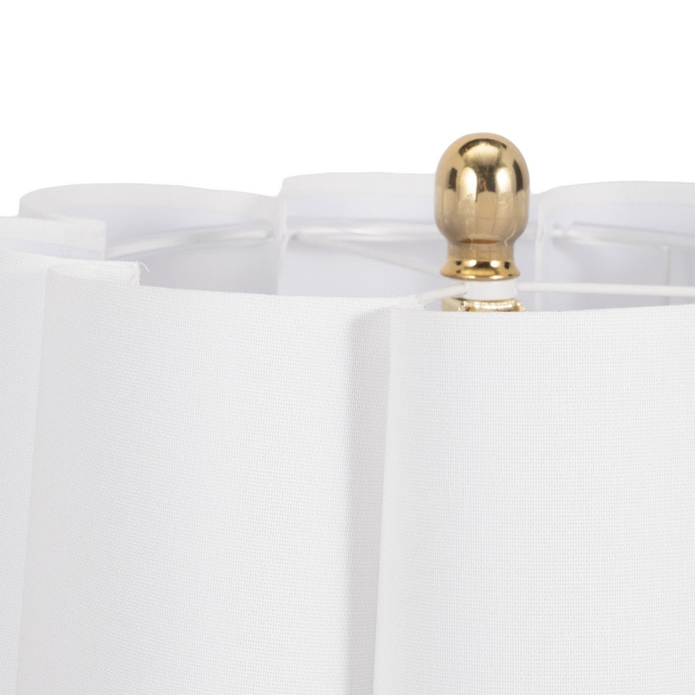 Table Lamp | Scalloped Shade | 25" Floral Applique Ivory Ceramic