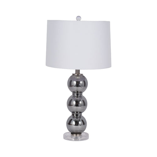 Table Lamp | Stacked Balls White Linen Shade | Gray Glass Crystal 16"