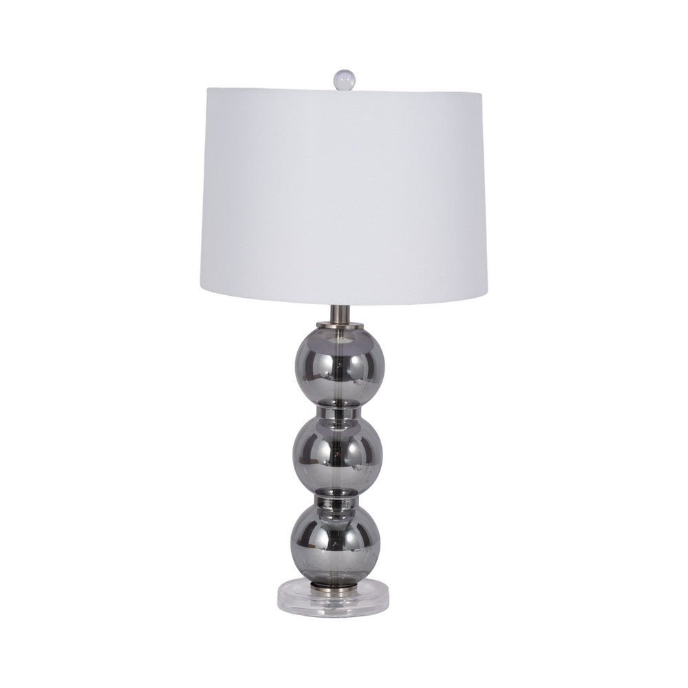 Table Lamp | Stacked Balls White Linen Shade | Gray Glass Crystal 16"