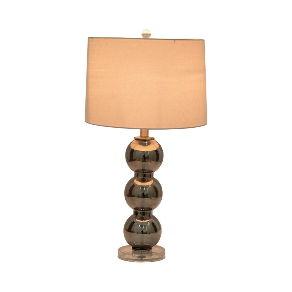 Table Lamp | Stacked Balls White Linen Shade | Gray Glass Crystal 16"