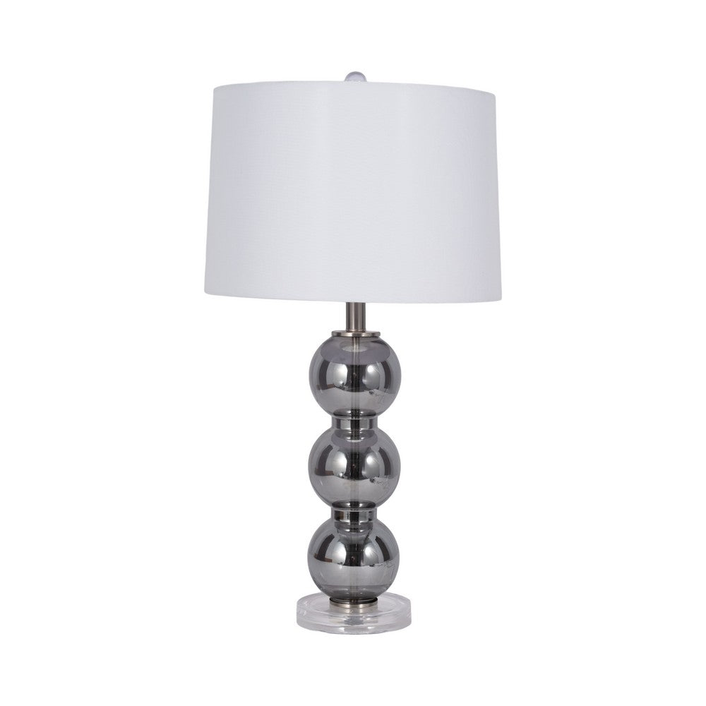 Table Lamp | Stacked Balls White Linen Shade | Gray Glass Crystal 16"
