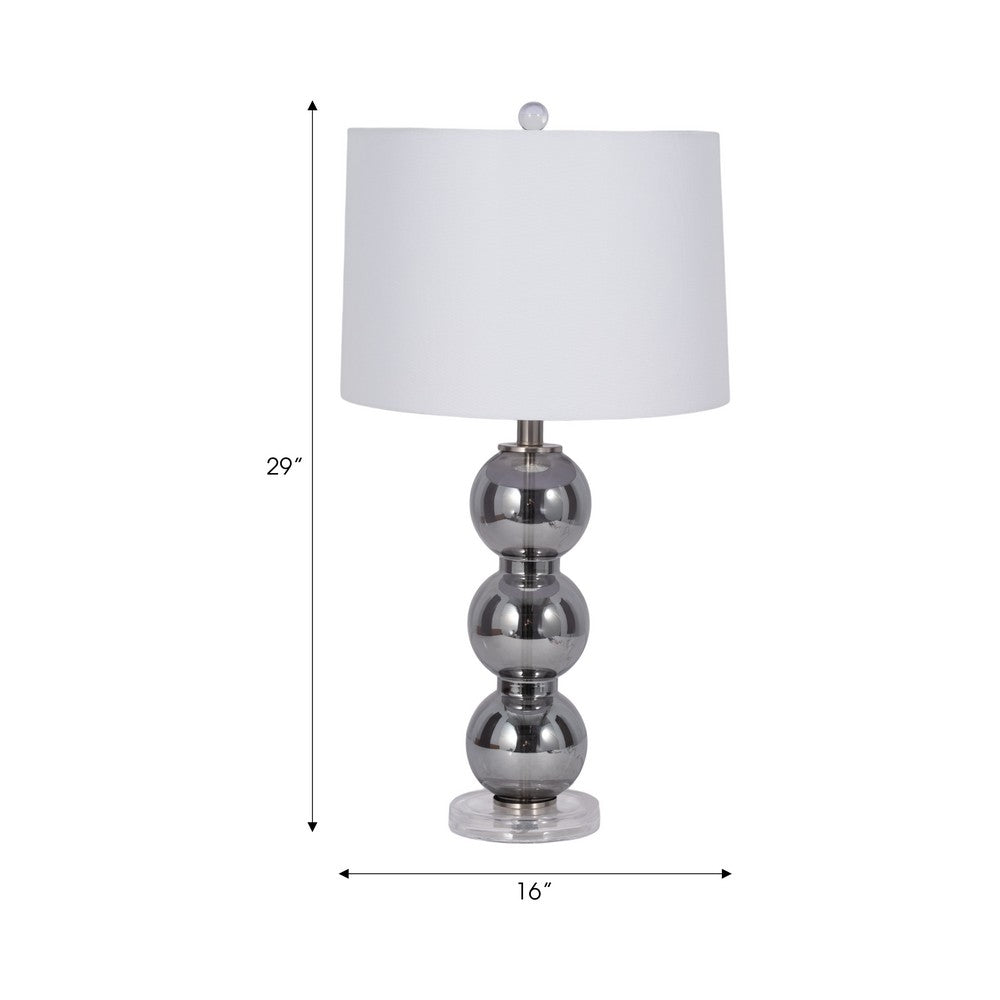 Table Lamp | Stacked Balls White Linen Shade | Gray Glass Crystal 16"