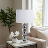 Table Lamp | Stacked Balls White Linen Shade | Gray Glass Crystal 16"