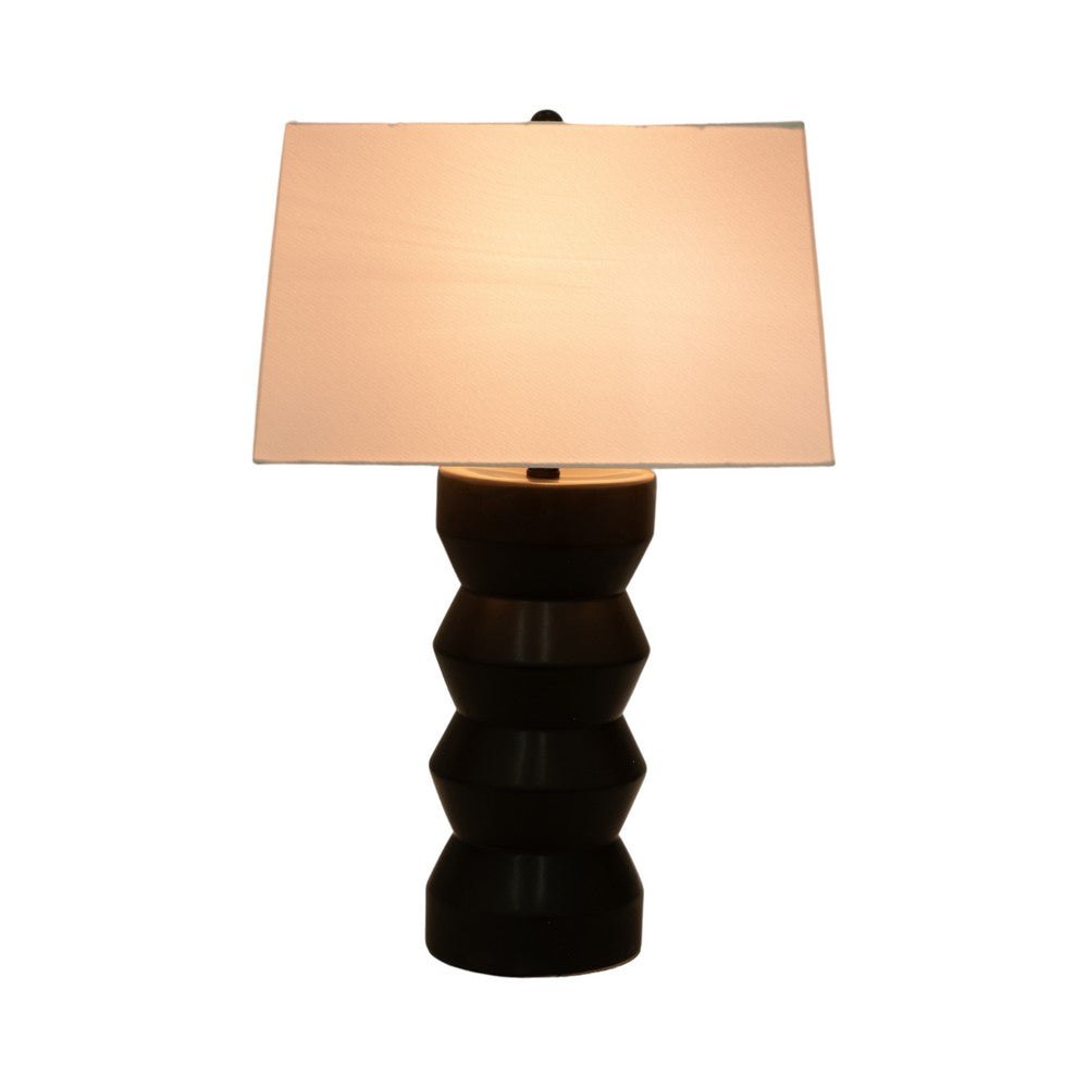 Totem Table Lamp | Off-White Linen Shade | Geometric Black Resin & Metal