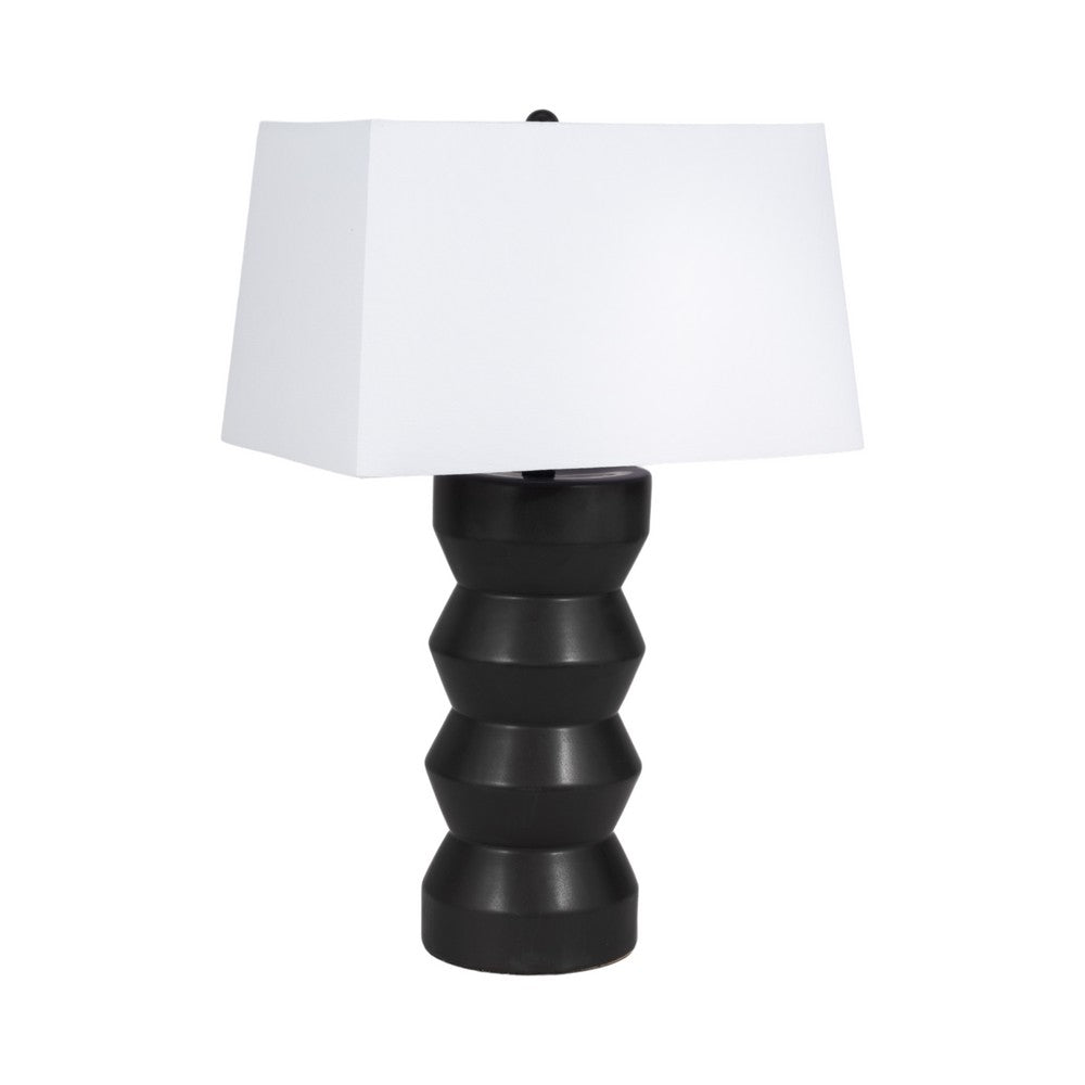 Totem Table Lamp | Off-White Linen Shade | Geometric Black Resin & Metal