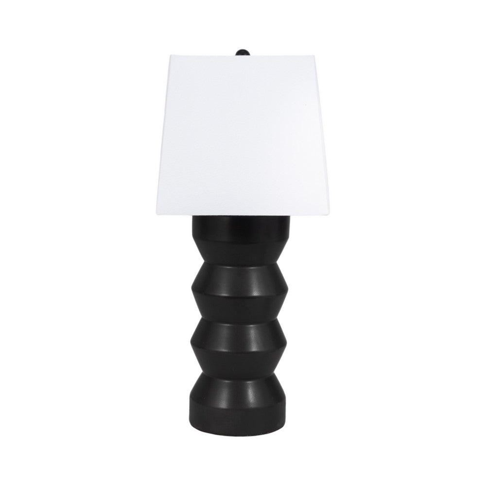 Totem Table Lamp | Off-White Linen Shade | Geometric Black Resin & Metal