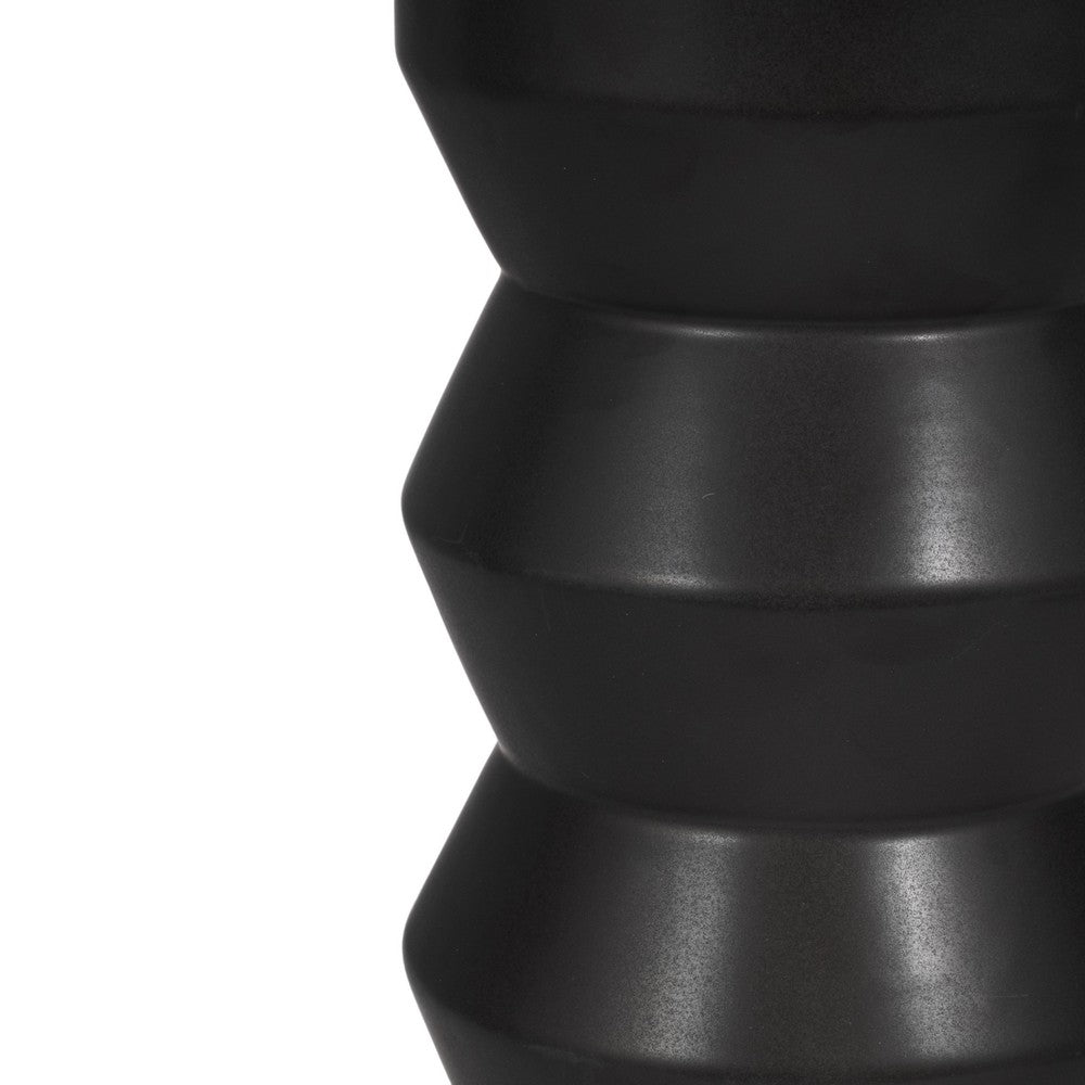 Totem Table Lamp | Off-White Linen Shade | Geometric Black Resin & Metal