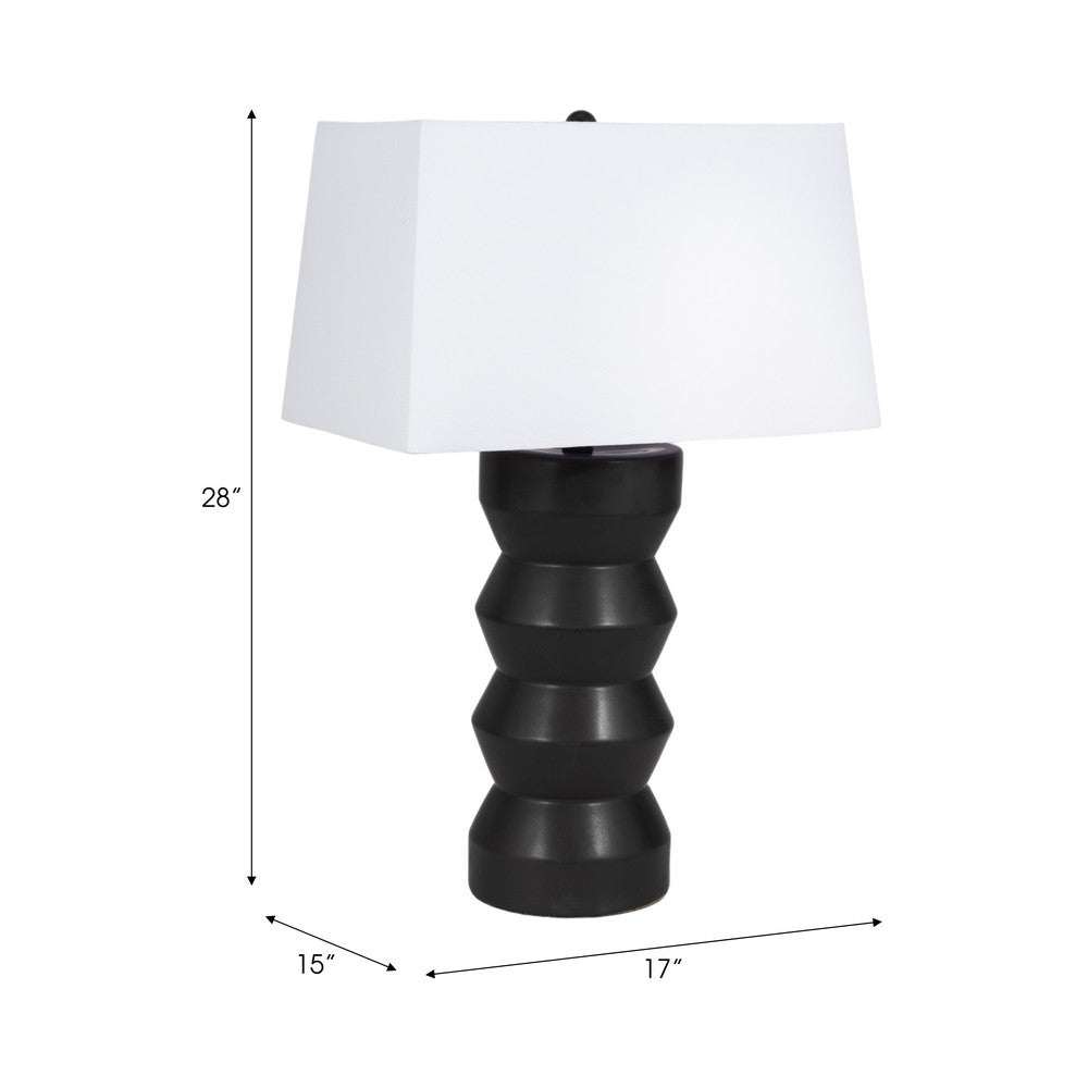 Totem Table Lamp | Off-White Linen Shade | Geometric Black Resin & Metal