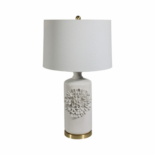 Decorative Table Lamp | Dahlia Flower Applique | Cream Ceramic 17"