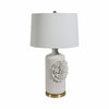 Decorative Table Lamp | Dahlia Flower Applique | Cream Ceramic 17"