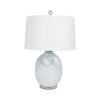 Table Lamp | 27" Sky Blue Glass Base with Wide White Linen Drum Shade