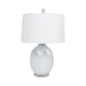 Table Lamp | 27" Sky Blue Glass Base with Wide White Linen Drum Shade