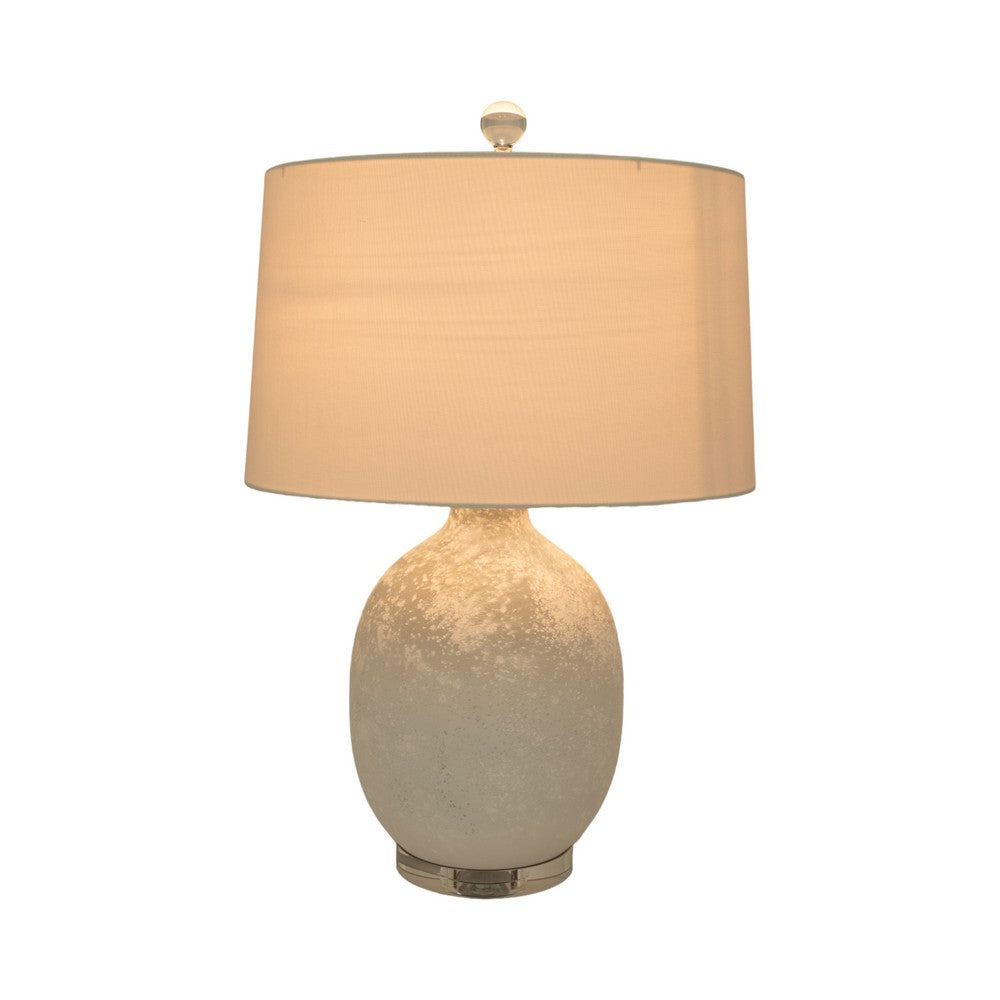 Table Lamp | 27" Sky Blue Glass Base with Wide White Linen Drum Shade