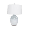 Table Lamp | 27" Sky Blue Glass Base with Wide White Linen Drum Shade