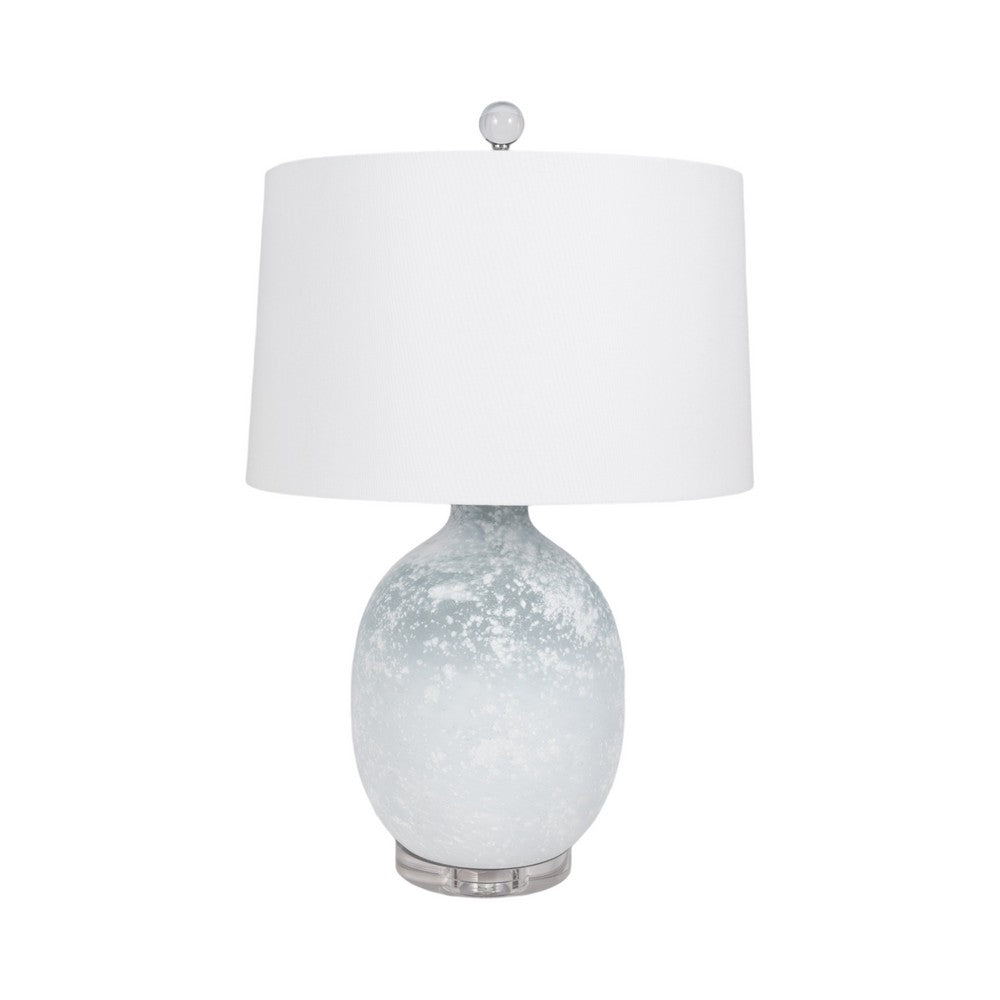 Table Lamp | 27" Sky Blue Glass Base with Wide White Linen Drum Shade