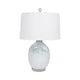 Table Lamp | 27" Sky Blue Glass Base with Wide White Linen Drum Shade