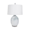 Table Lamp | 27" Sky Blue Glass Base with Wide White Linen Drum Shade