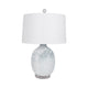 Table Lamp | 27" Sky Blue Glass Base with Wide White Linen Drum Shade