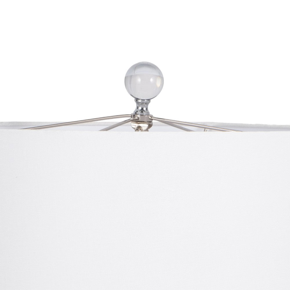 Table Lamp | 27" Sky Blue Glass Base with Wide White Linen Drum Shade