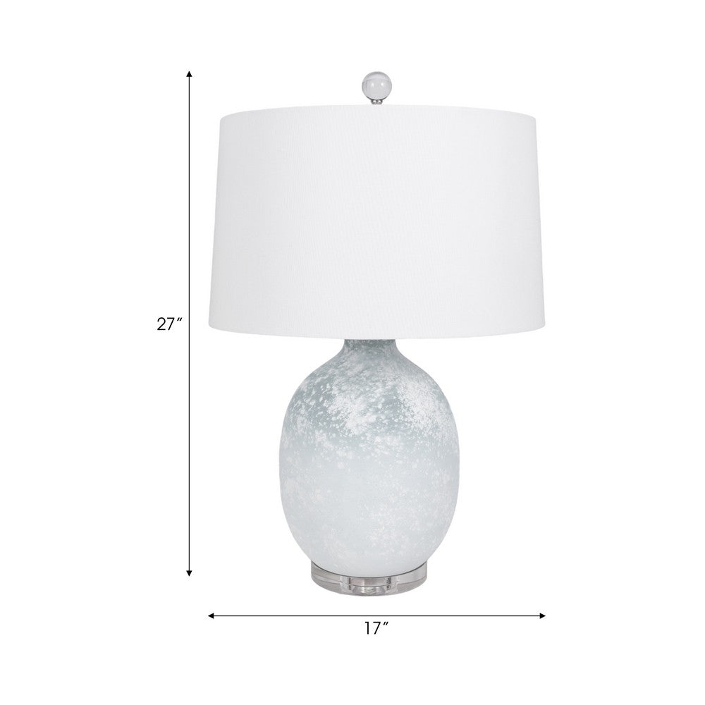 Table Lamp | 27" Sky Blue Glass Base with Wide White Linen Drum Shade