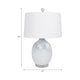 Table Lamp | 27" Sky Blue Glass Base with Wide White Linen Drum Shade
