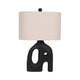 Table Lamp | Oatmeal Drum Shade | Sculpted Cutout Black Base | 21"