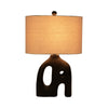 Table Lamp | Oatmeal Drum Shade | Sculpted Cutout Black Base | 21"