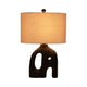 Table Lamp | Oatmeal Drum Shade | Sculpted Cutout Black Base | 21"