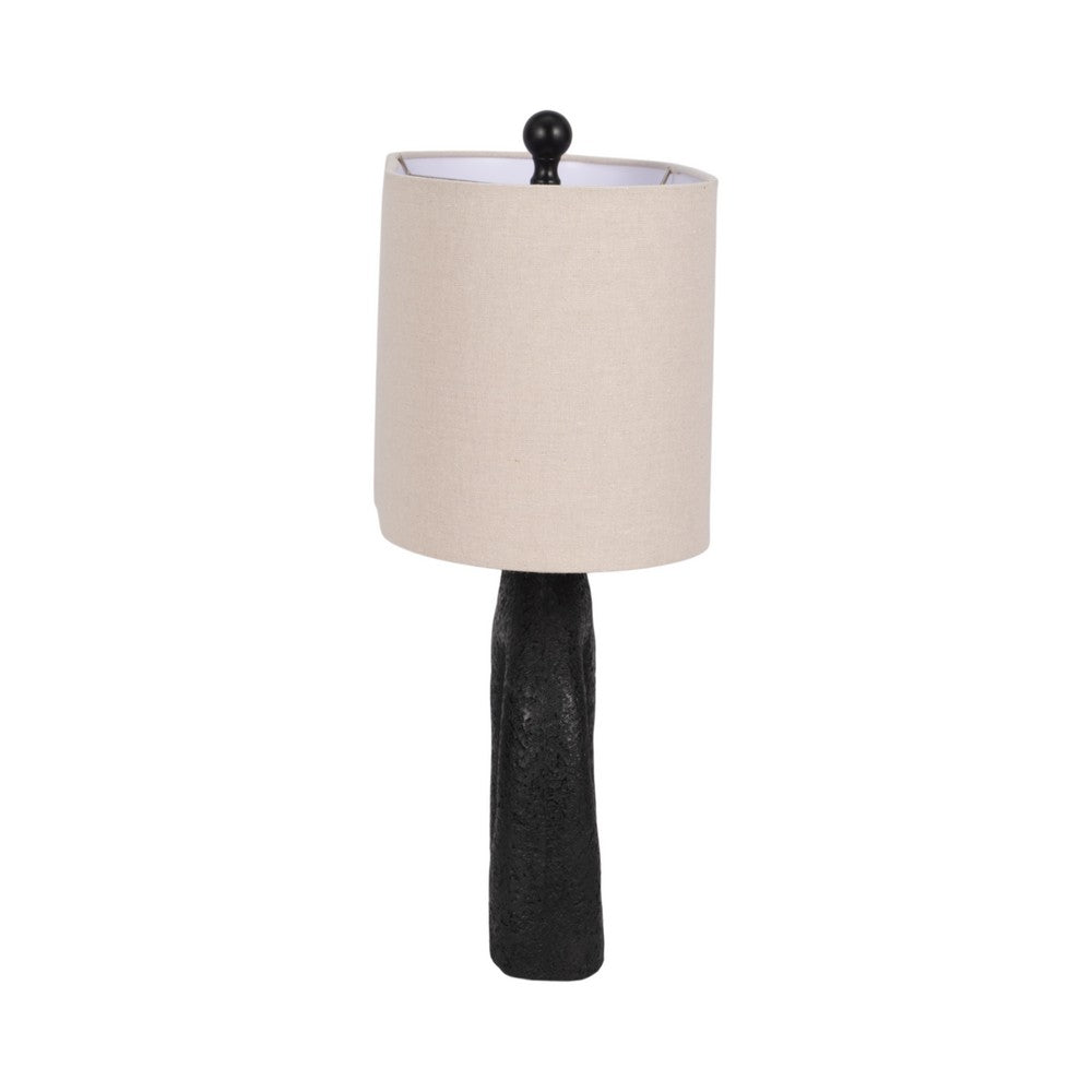 Table Lamp | Oatmeal Drum Shade | Sculpted Cutout Black Base | 21"