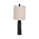 Table Lamp | Oatmeal Drum Shade | Sculpted Cutout Black Base | 21"