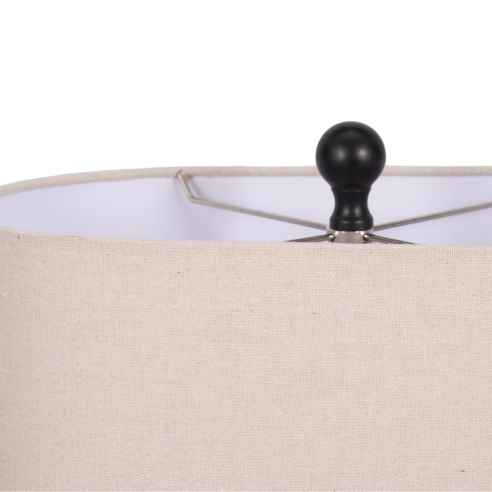 Table Lamp | Oatmeal Drum Shade | Sculpted Cutout Black Base | 21"
