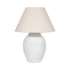 Table Lamp | Off White Linen Shade | Textured Concrete Jug Base | 27"