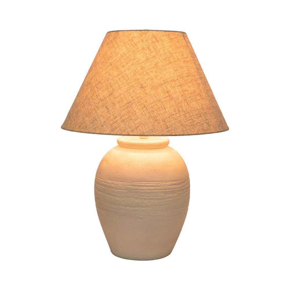 Table Lamp | Off White Linen Shade | Textured Concrete Jug Base | 27"