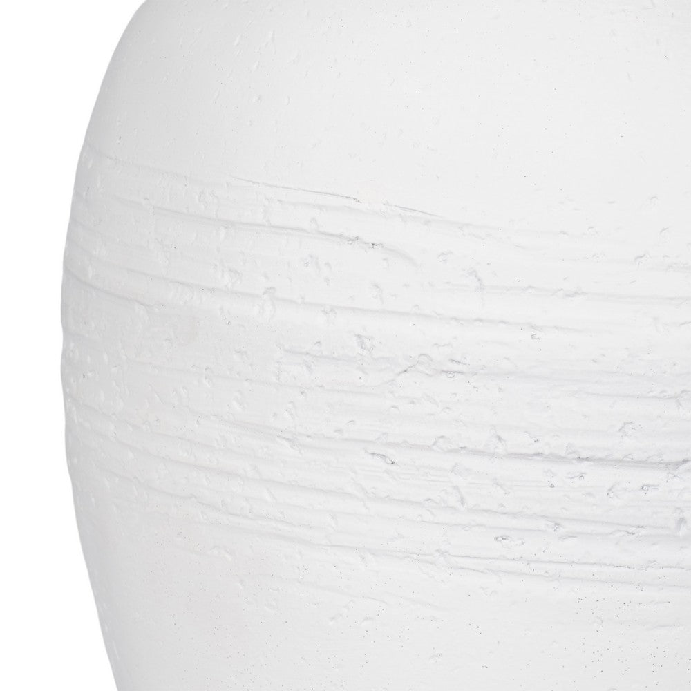 Table Lamp | Off White Linen Shade | Textured Concrete Jug Base | 27"