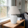 Table Lamp | Off White Linen Shade | Textured Concrete Jug Base | 27"