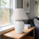 Table Lamp | Off White Linen Shade | Textured Concrete Jug Base | 27"