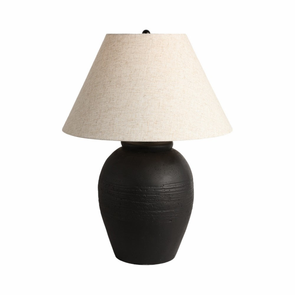 Antique Table Lamp | Beige Tapered Shade | 27" Black Cement Base