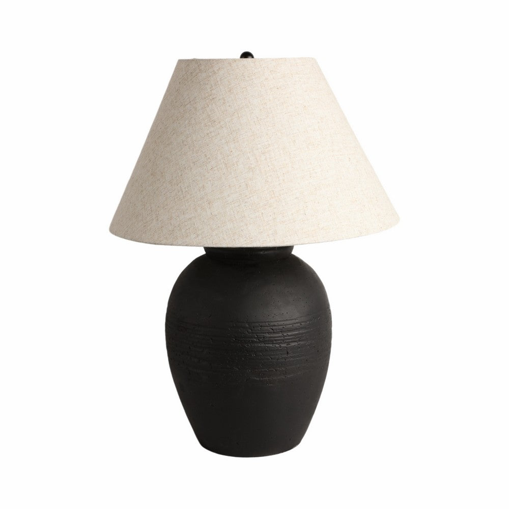 Antique Table Lamp | Beige Tapered Shade | 27" Black Cement Base
