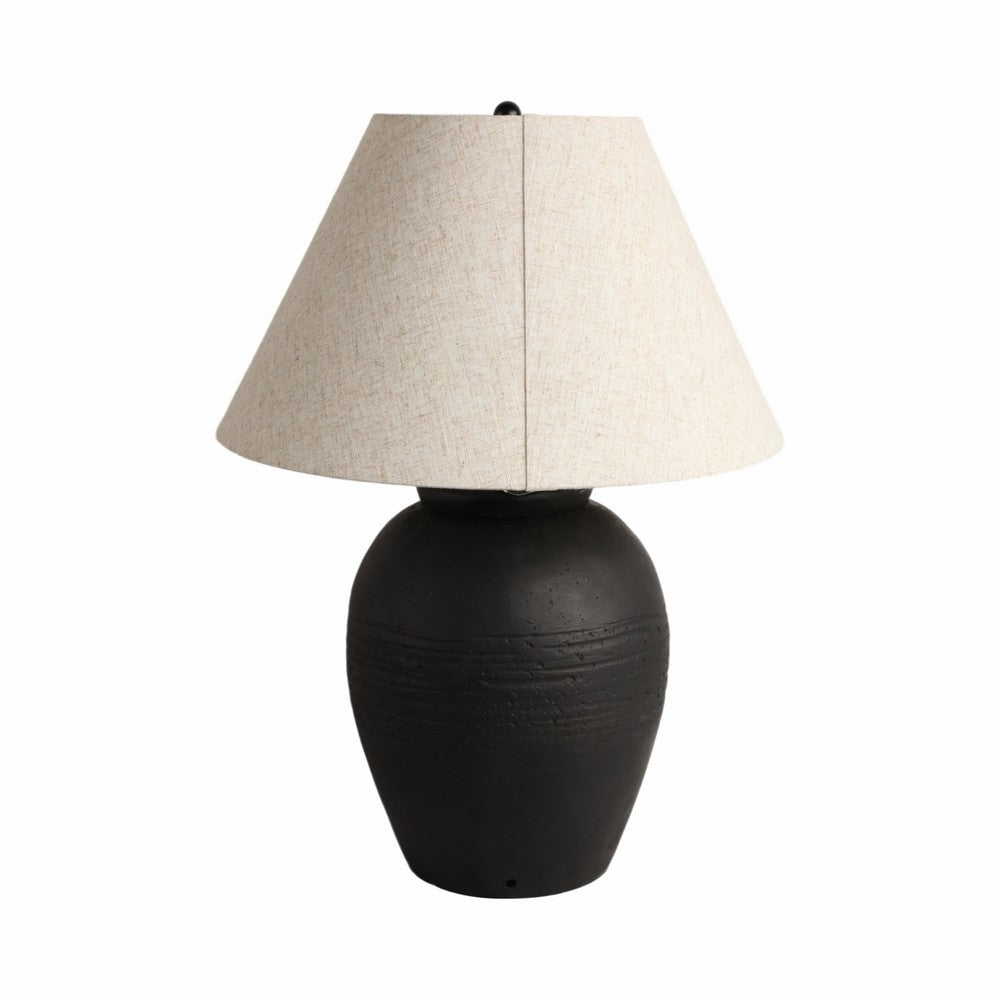 Antique Table Lamp | Beige Tapered Shade | 27" Black Cement Base