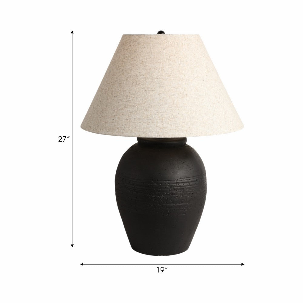 Antique Table Lamp | Beige Tapered Shade | 27" Black Cement Base