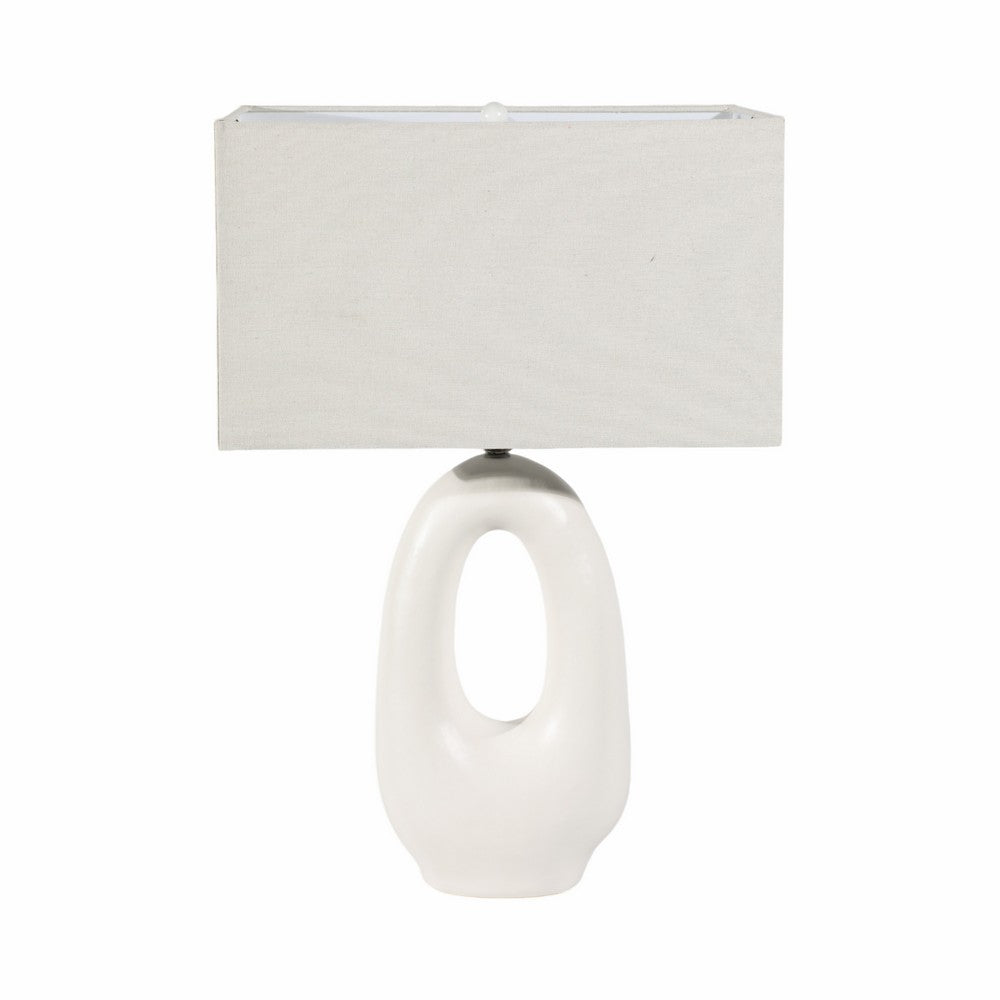 Table Lamp | Off White Linen Shade | Modern Art Cutout Ceramic Base | 27"