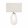 Table Lamp | Off White Linen Shade | Modern Art Cutout Ceramic Base | 27"