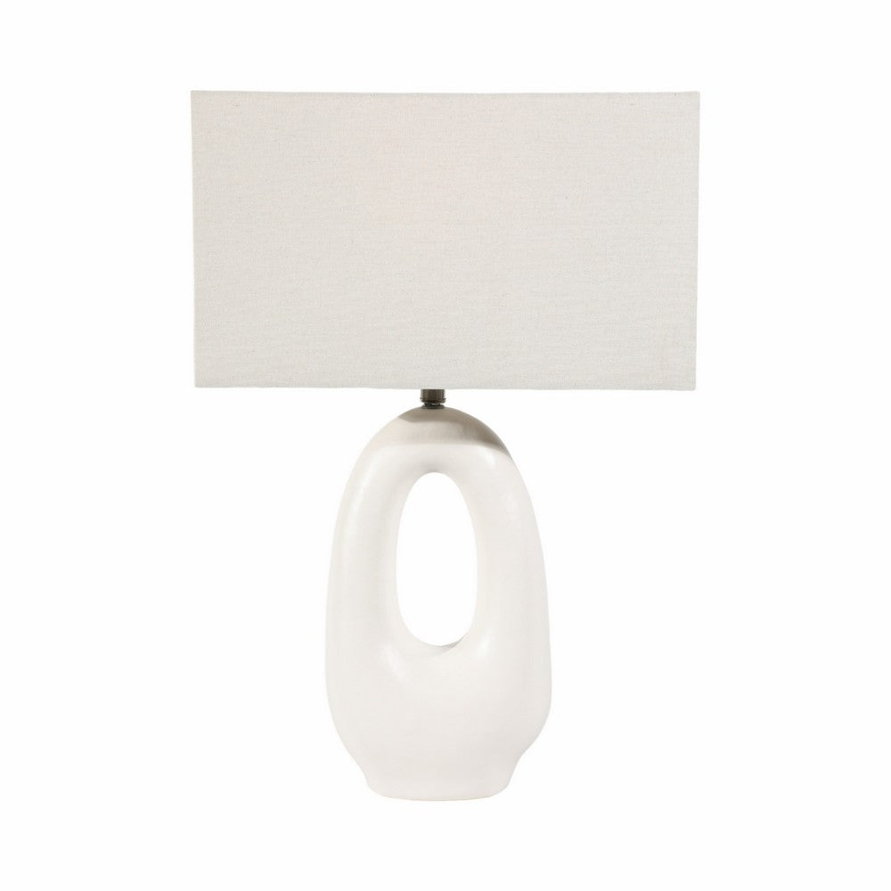 Table Lamp | Off White Linen Shade | Modern Art Cutout Ceramic Base | 27"