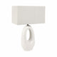 Table Lamp | Off White Linen Shade | Modern Art Cutout Ceramic Base | 27"