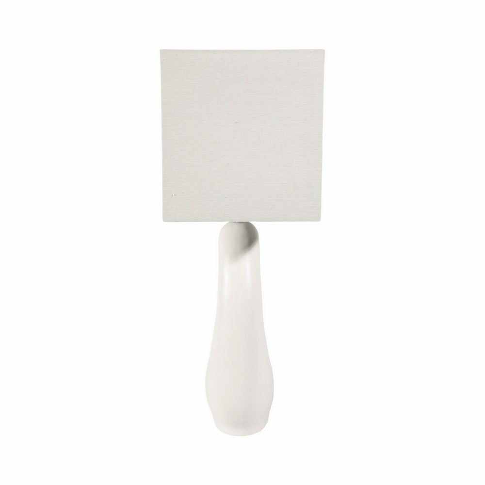 Table Lamp | Off White Linen Shade | Modern Art Cutout Ceramic Base | 27"