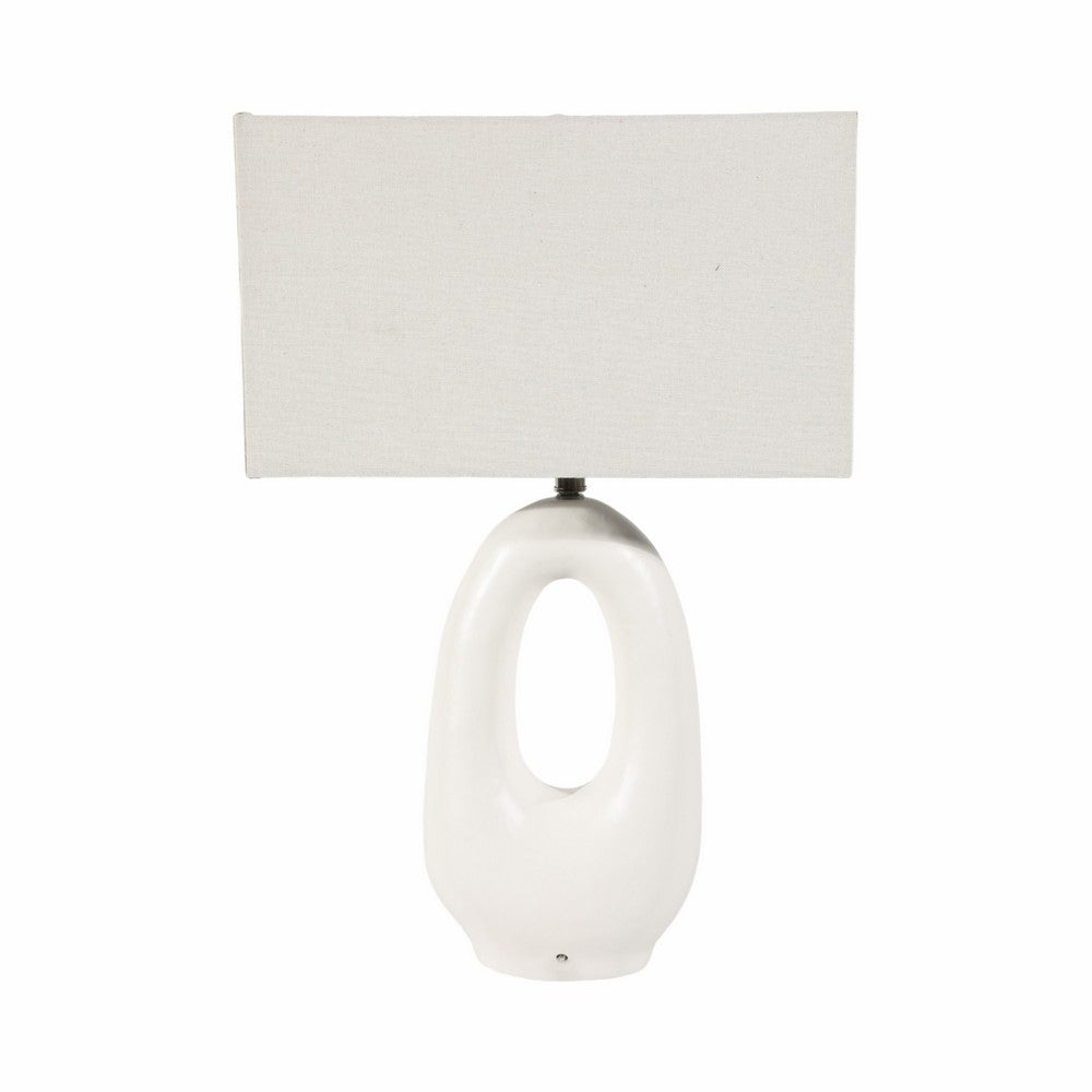 Table Lamp | Off White Linen Shade | Modern Art Cutout Ceramic Base | 27"