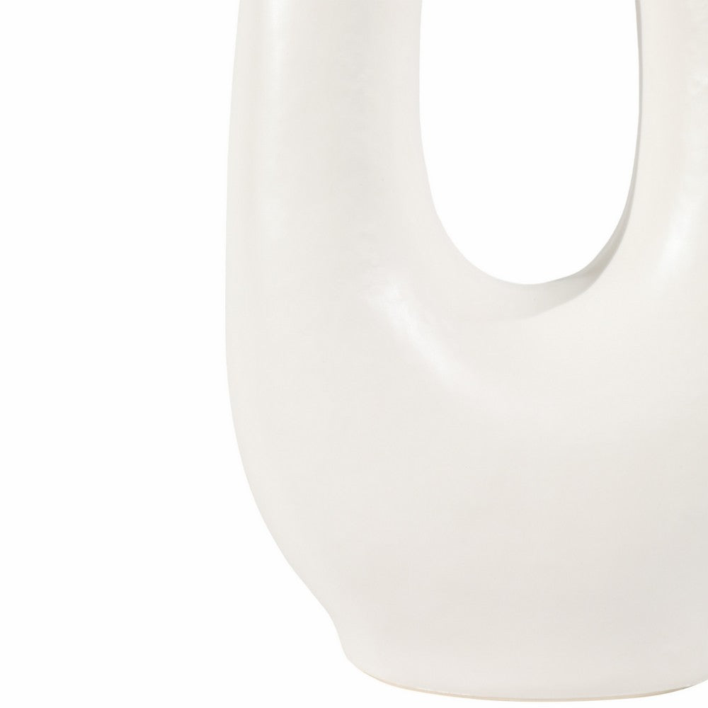 Table Lamp | Off White Linen Shade | Modern Art Cutout Ceramic Base | 27"